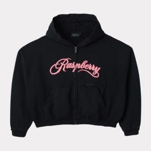 Raspberry Hills Black Hoodie Pink Logo